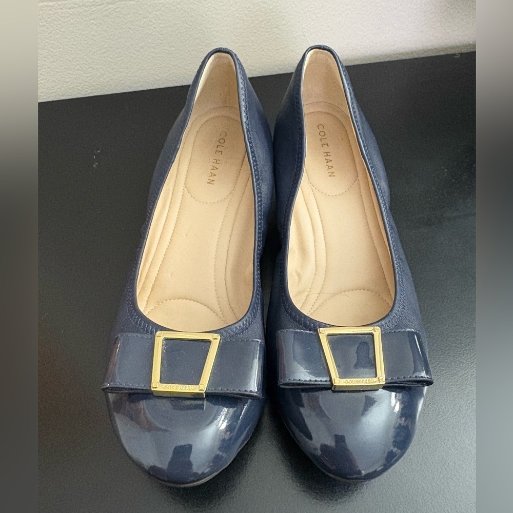 Cole Haan Women's Navy Flats with Gold Buckle